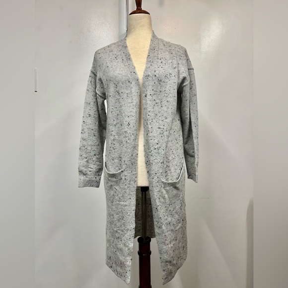 CENY Cardigan Women Size XS Gray Speckled Open Front Longline Pockets Soft Cozy - Picture 1 of 10
